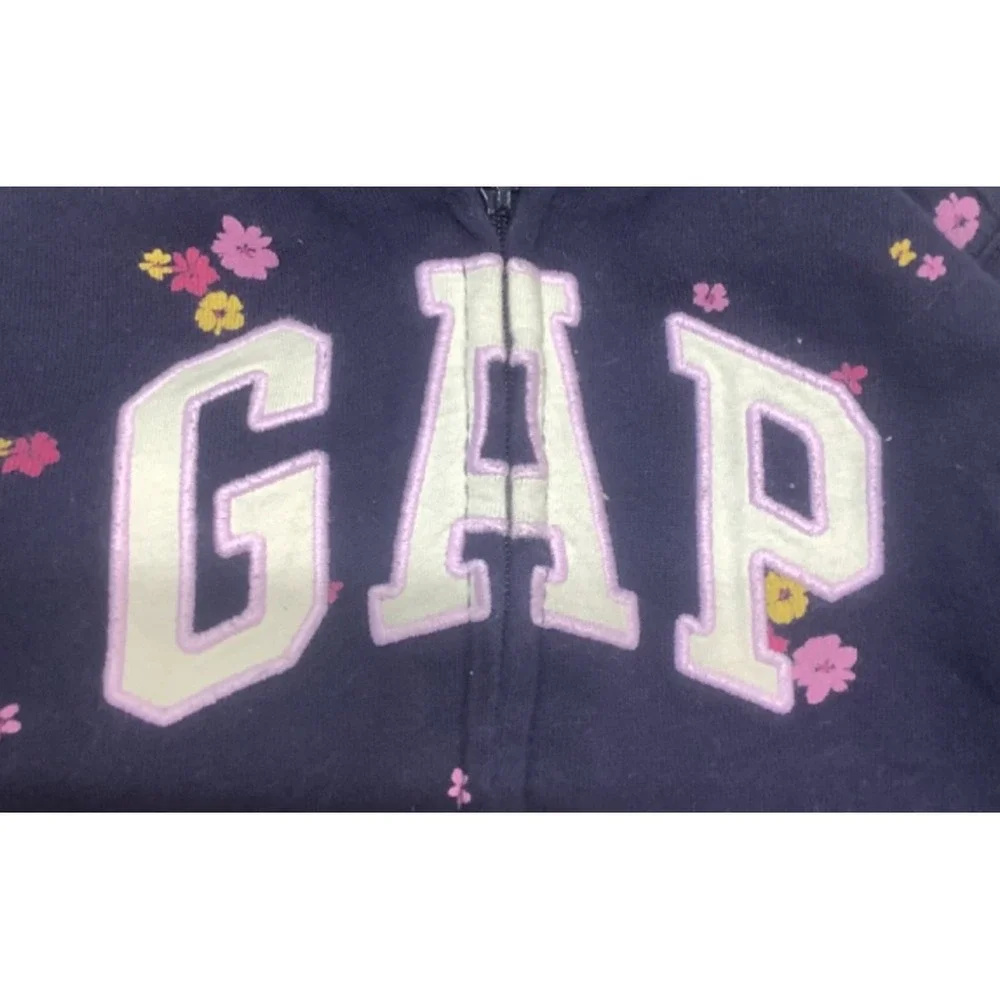 Girls GAP Navy Floral Fleece Lined Sweatshirt Size 18-24 Months Full Zip hooded